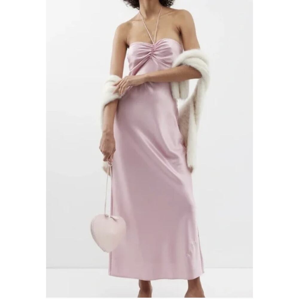 NWT Reformation Valora Satin Halter Maxi Dress in Babygirl Mauve Pink
